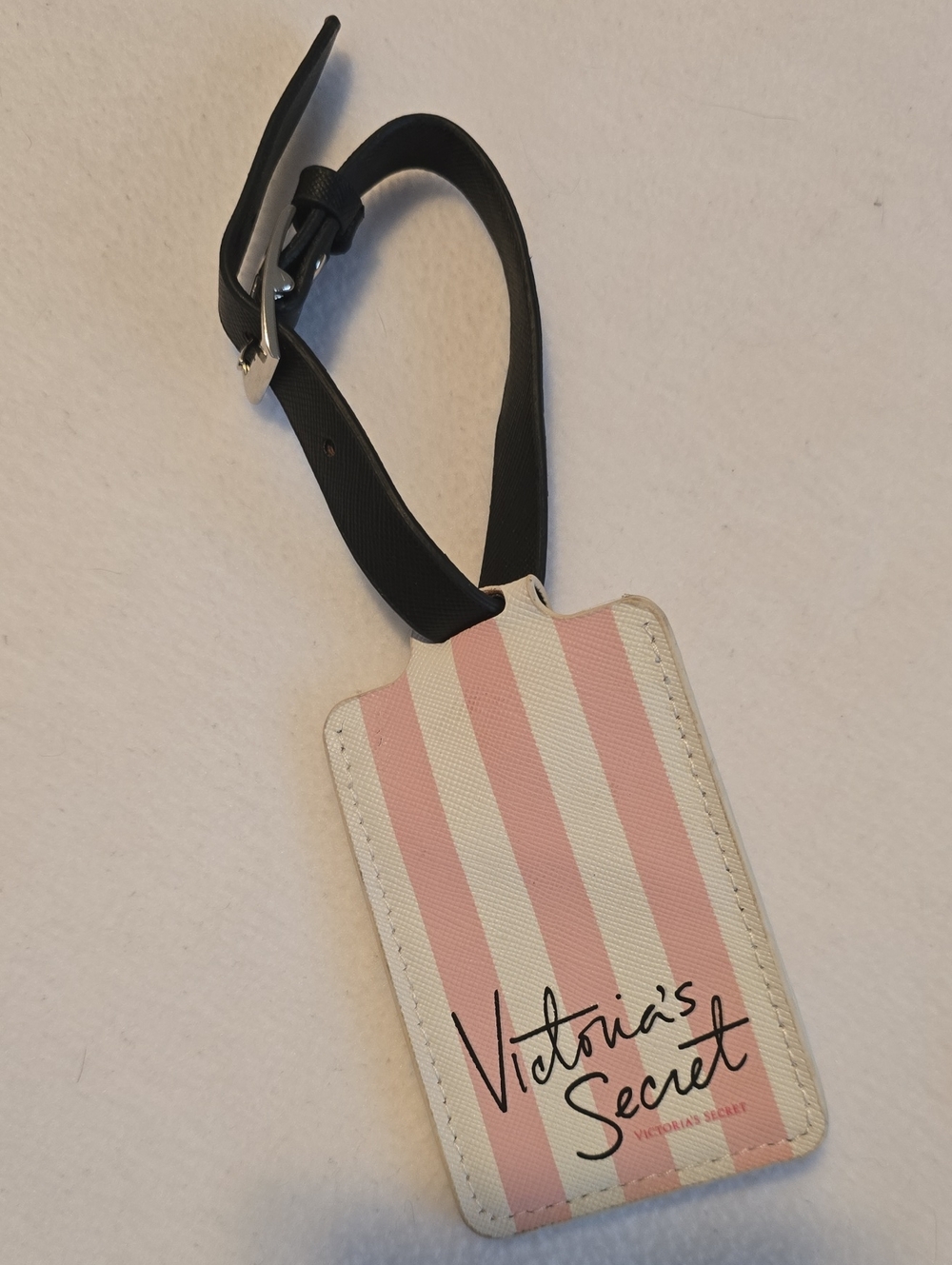 Victoria's Secret Pink & Cream Striped Luggage Tag with Black Strap